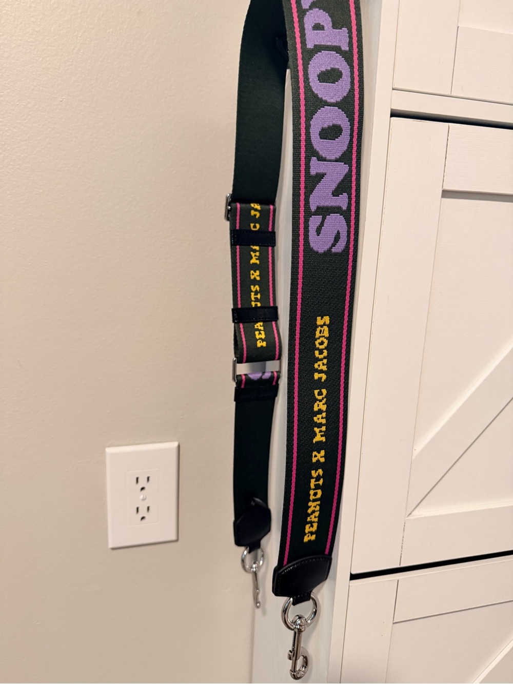 Marc Jacobs Limited Edition Black, Purple & Pink Snoopy Woven Adjustable Strap